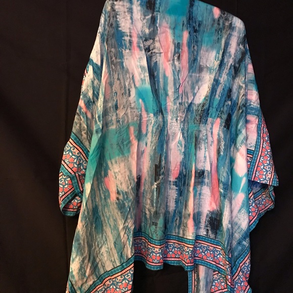 Blue Tie Dye printed open front woven Kimono - Picture 2 of 3